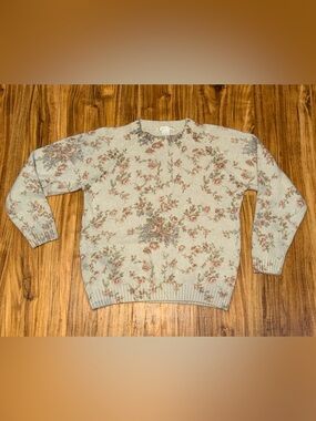 Jamie Scott women sweater large crewneck blue pink Floral silk angora